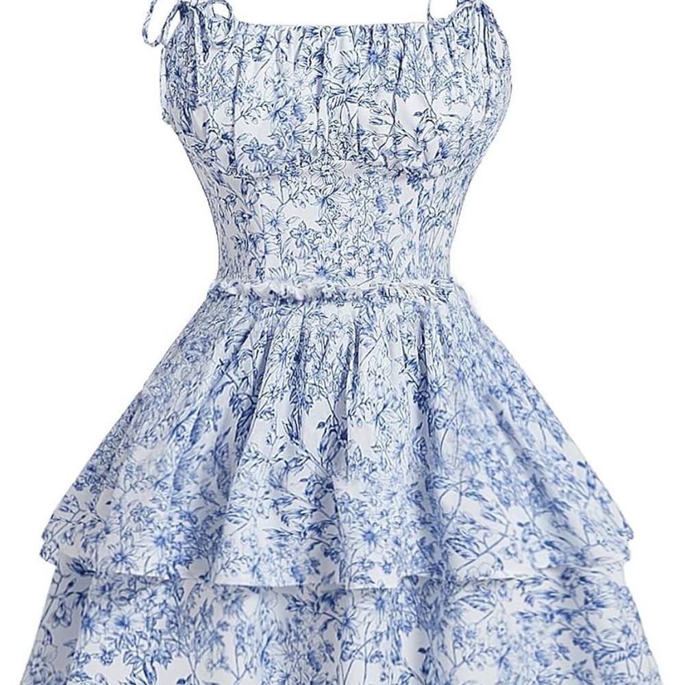 Floral Blue and White Dress